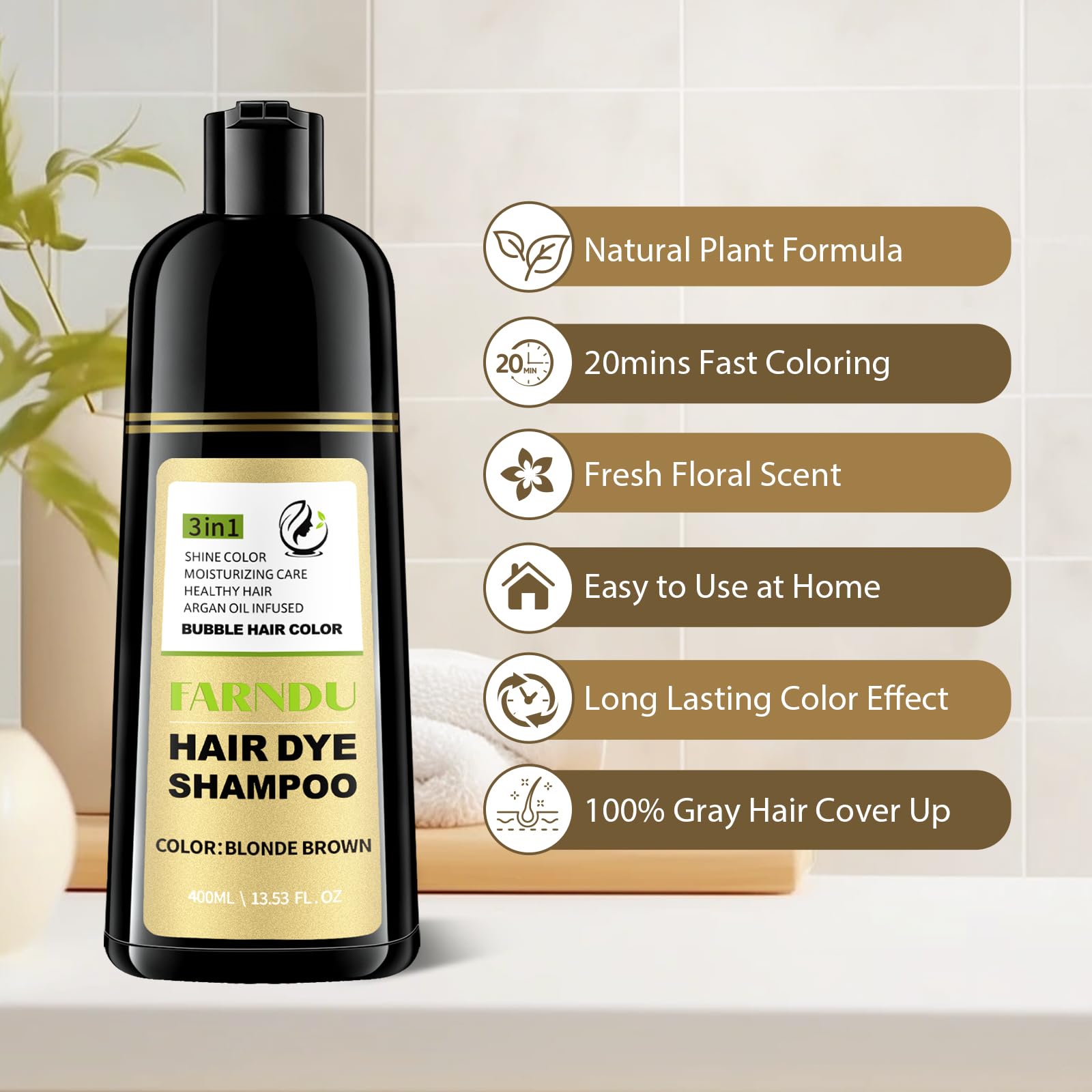 Herbal Hair Dye Shampoo for Gray Coverage, Color, Cleanse & Condition