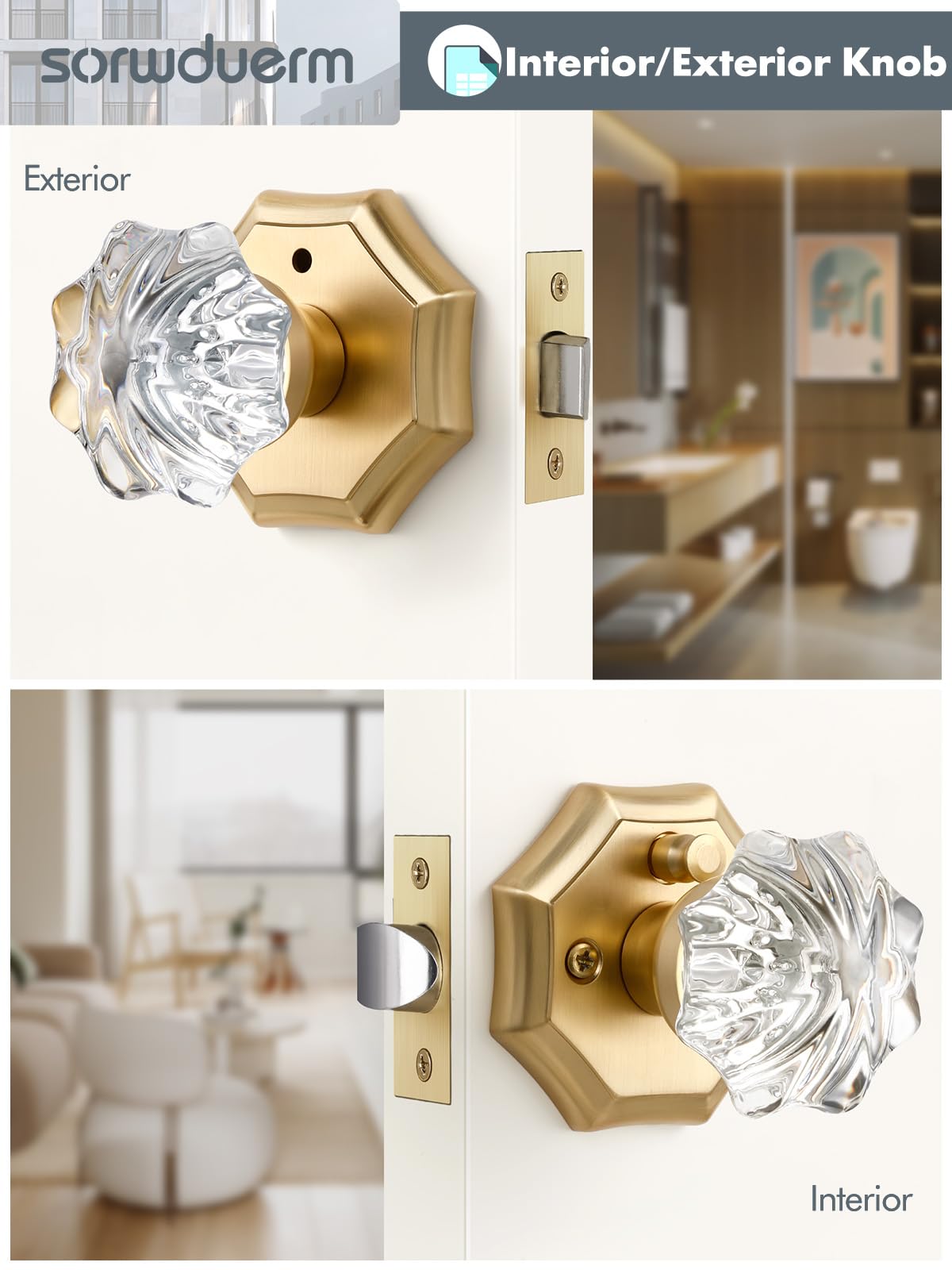 Gold Door Knobs - 2 Pack Luxury Satin Brass -5