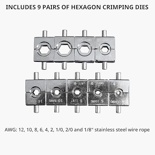 Miniatura 3 de Herramienta de prensado hidráulico de 10 toneladas, rango 12 AWG-20 AWG, crimpadora hidráulica con 9 pares de troqueles para cable hidráulico, cable