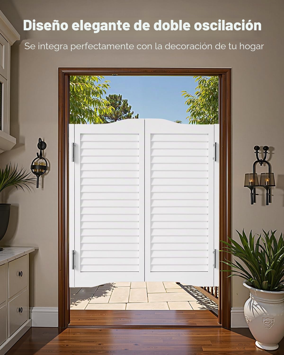 VEVOR Puertas Batientes para Cafetería, Puerta Interior con Arco Superior de Doble Acción 900 x 28 x 900 mm de Madera de Pino con Bisagras y Herrajes para Pasillo, Cocina, Bar, Color Blanco