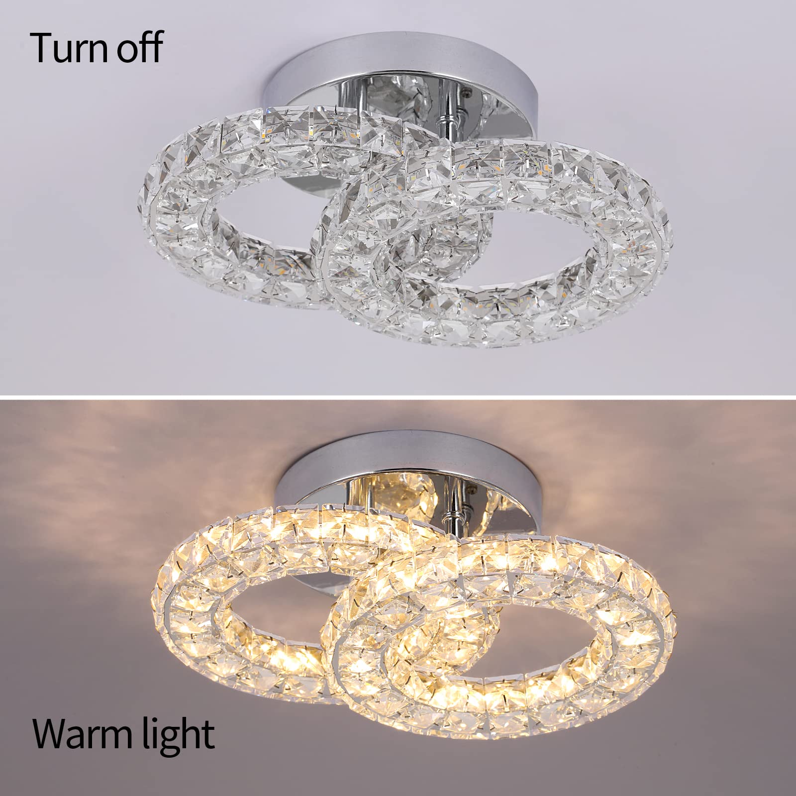 GreeLustr Runde Kristall Kronleuchter LED Moderne Kristall Deckenleuchte, Austauschbare Pendelleuchte K9 Crystal Einbauleuchte Edelstahl Deckenlampe für Schlafzimmer Flurlampe Eingang Wohnzimmer