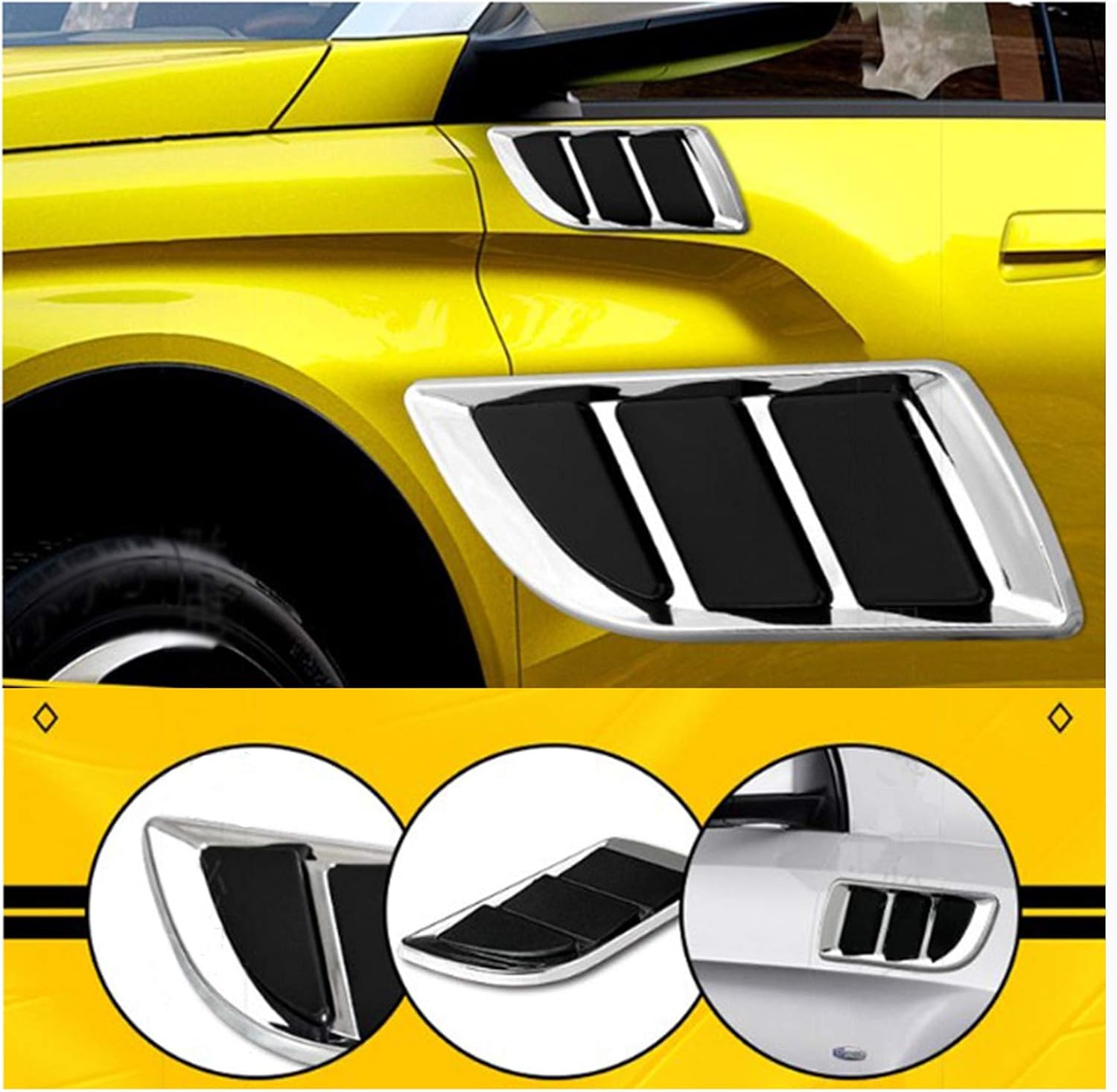 Hood Scoops 2 Pcs Carbon Fiber Car Hood Air Vents, ABS Universal Car Air Flow Intake Scoop Turbo Bonnet Vent Cover Sticker Hood