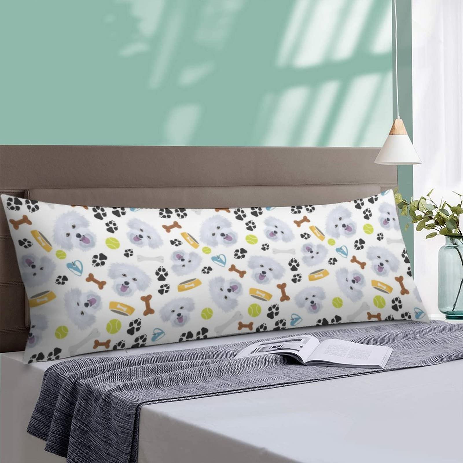 Federa morbida stampata con cane sorridente maltese, per divano, letto, hotel, 50,8 x 137,2 cm