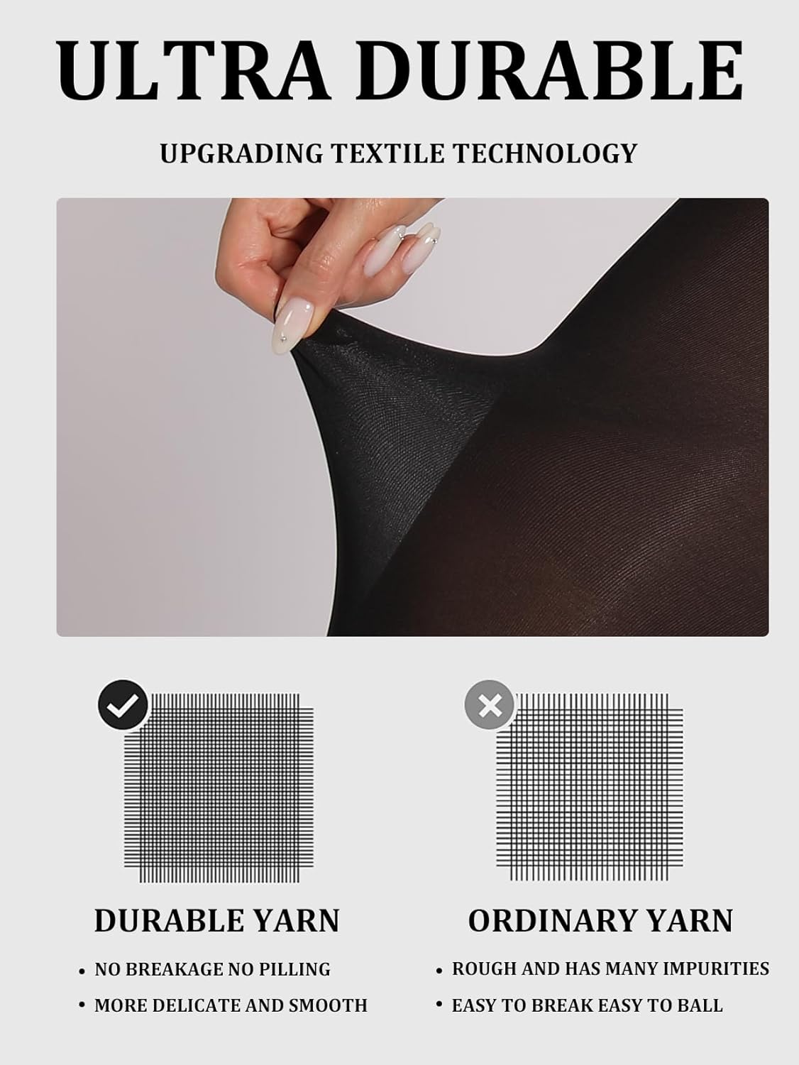 Sturdy Long-Lasting Tights for Women,Durable T-Crotch 40D Semi Sheer Pantyhose,High Waist Reinforced Toes - Image 2