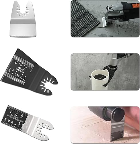 Miniatura 8 de Protoiya 87 cuchillas oscilantes para herramientas, multiherramienta de liberación rápida de plástico de metal de madera, accesorios con papel