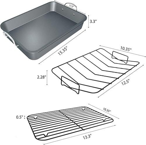 Miniatura 5 de Mikim Sartén para asar pavos con estante, sartén grande para pavo, sartén para pavos para horno, asador de pollo, sartén antiadherente para pavo,