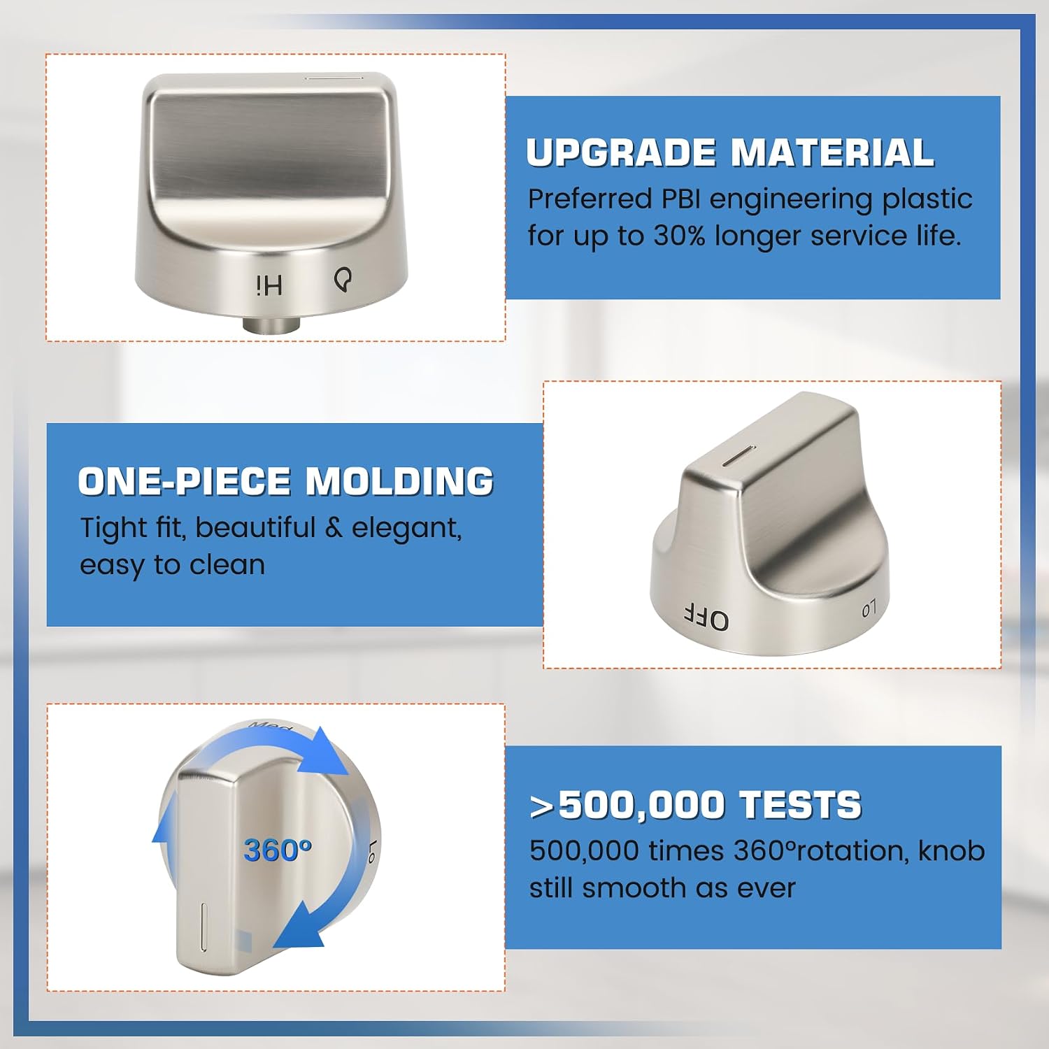Metal W10850015 W11239985 Stove Knob Replacement Compatible with Whirlpool WFG525S0HZ1 WFG550S0HZ0 WFG525S0HZ0 WFG525S0JV0, W11032553 Range Oven Knob