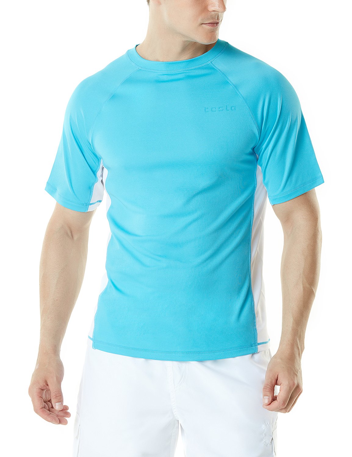 TSLAMen's Rashguard Swim Shirts, UPF 50+ Loose-Fit Short Sleeve Shirt, UV Cool Dry fit Athletic Water Shirts