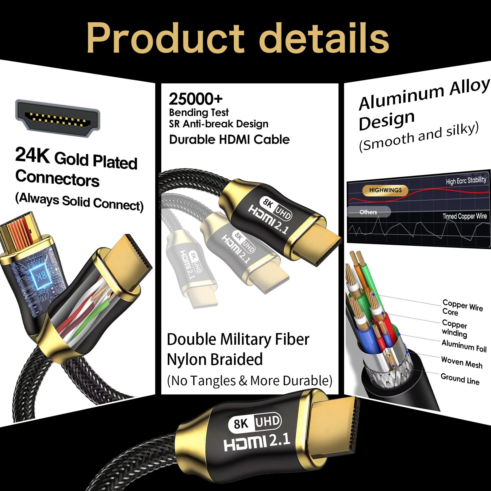 Cable HDMI 2.1 actualizado de 10K 8K de 5 pies, 4K 120Hz – 8K @60Hz consolas de juegos HDMI a HDMI Cable HDMI de 48 Gbps para eARC HDCP 2.3 CEC y HDR 10 compatible con NS2 PS5 X-Box Home Theater, PC