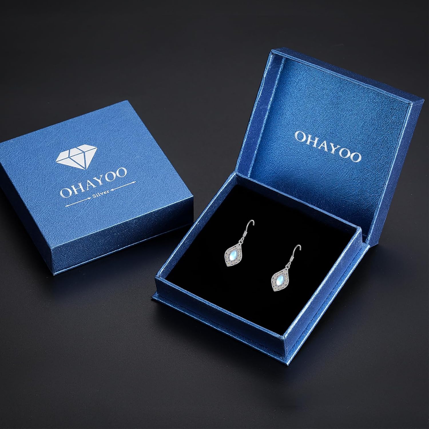 OHAYOO Moonstone Teardrop Earrings – 925 Sterling Silver Filigree Daisy Dangle Jewelry Gift for Women, Mom, Wife, Daughter