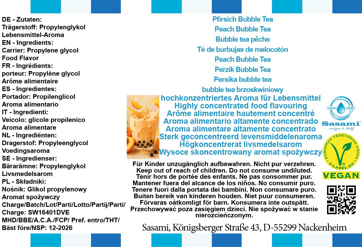 Té de burbujas de melocotón aroma concentrado - Vegano - Sasami - 100ml