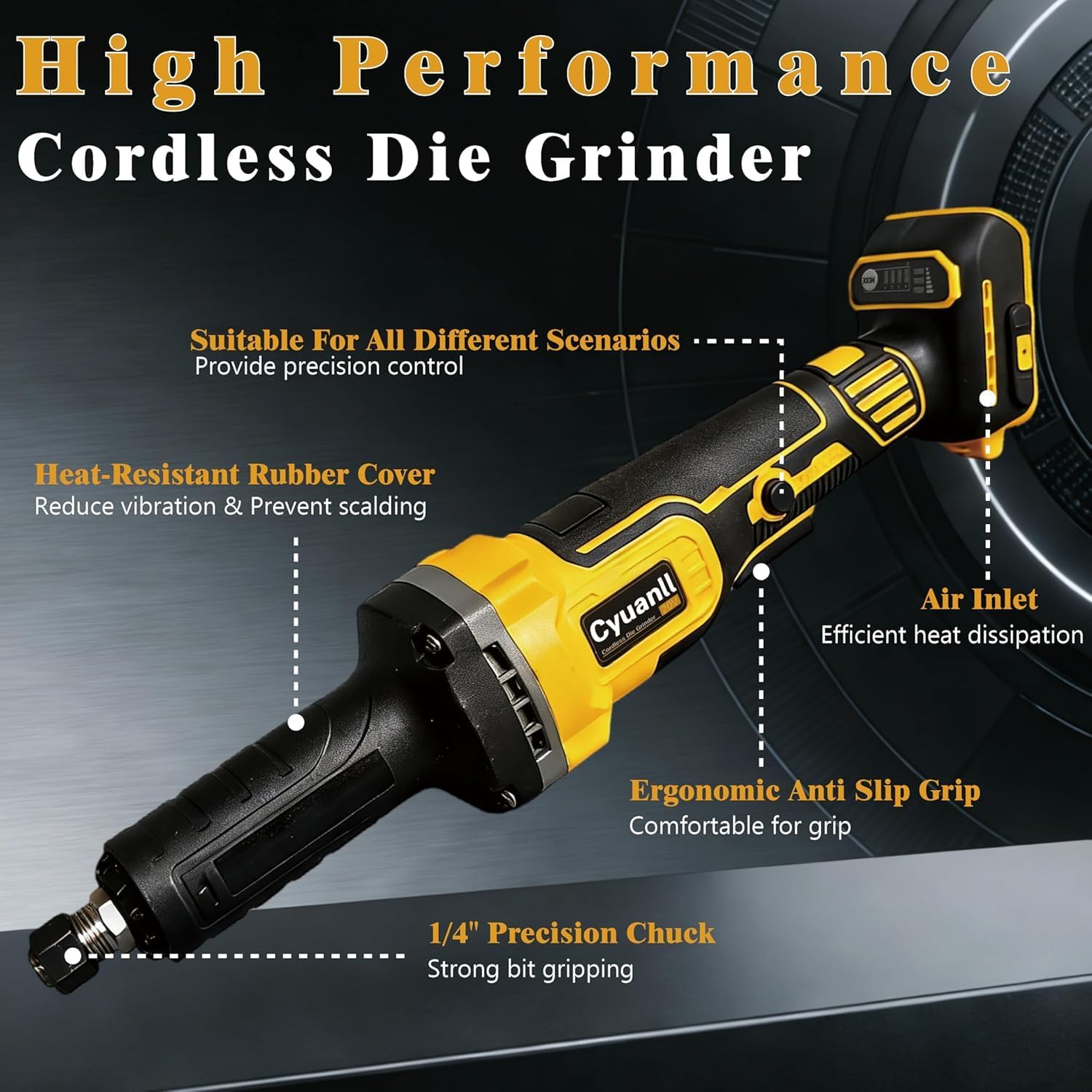 Upgraded Cordless Die Grinder Compatible with Dewalt 20V MAX Battery,Electric Grinder with 26000 RPM Brushless Motor,1/4" Precision Chuck, for Rust Removal, Grinding, Polishing (Battery not Included)