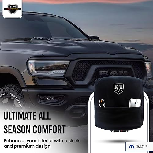 Miniatura 7 de Funda para reposabrazos de consola prémium para Dodge Ram (2010-2025) con asientos de cubo, suave, lavable a máquina, fácil de instalar, felpa y