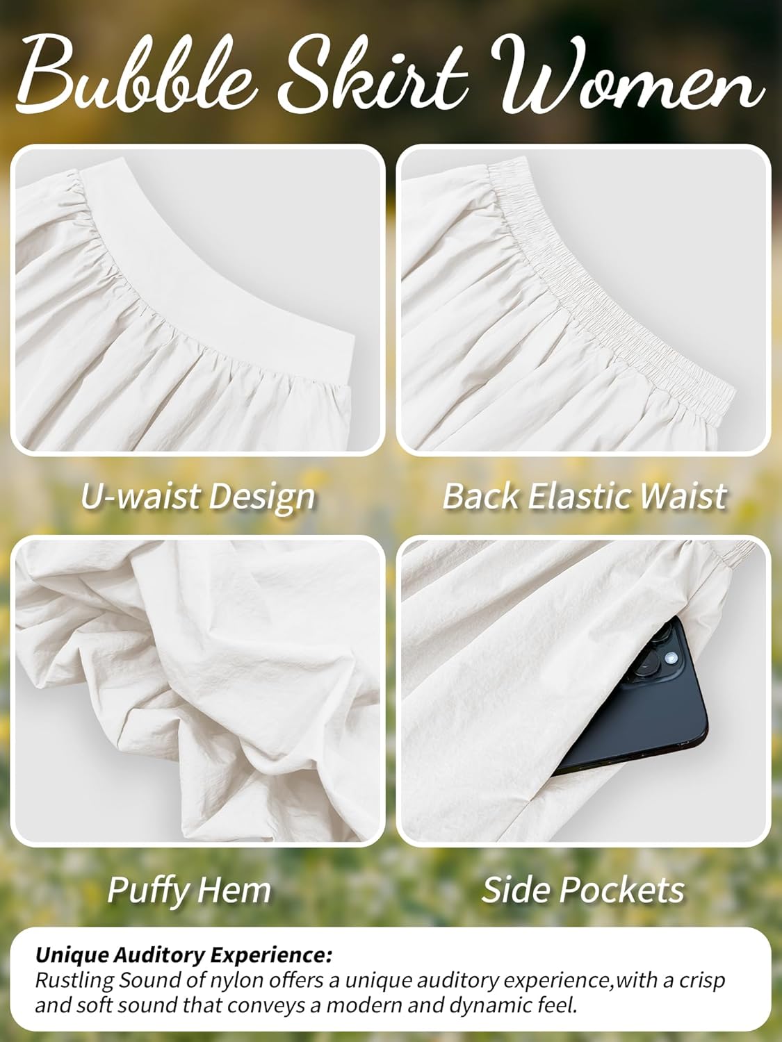 ELLEVEN Women's Bubble Maxi Skirt, Elastic Waist Puffy Hem A-Line Skirt with Pockets - Image 6