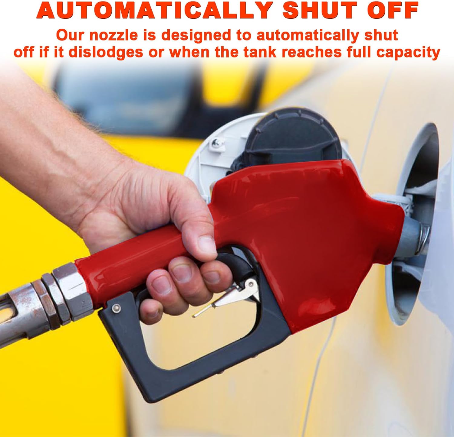 3/4" NPT Automatic Fuel Nozzle with Hose Adapter, Auto Shut-off - Max Flow 16GPM, 15/16" Spout - Diesel, Kerosene (Red)