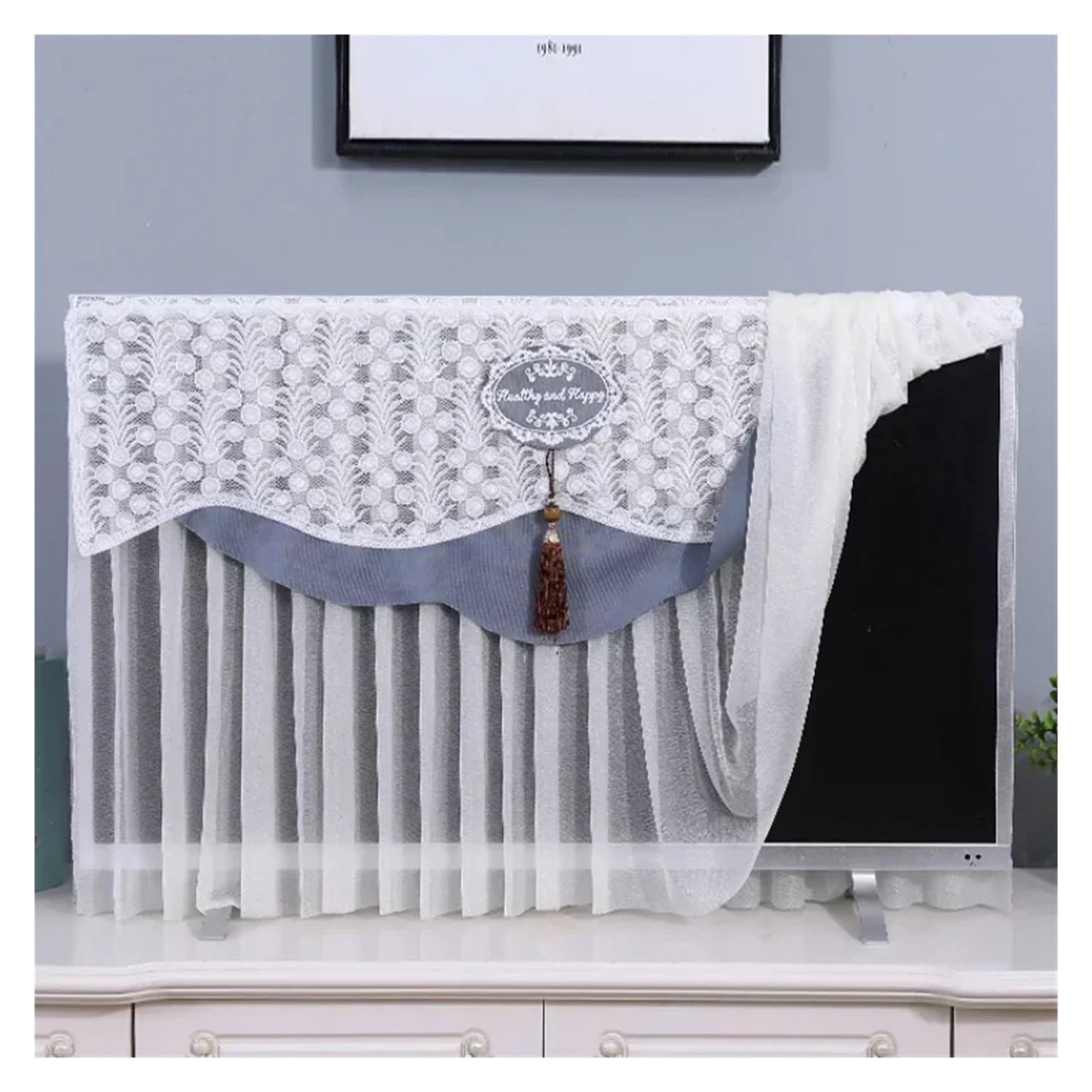 Fundas Protectoras para Televisores Lace All Inclusive TV Hood Sun Proof LCD Protective Cover And Towel Modern Wall Mounted(Color-01,70 * 210cm)