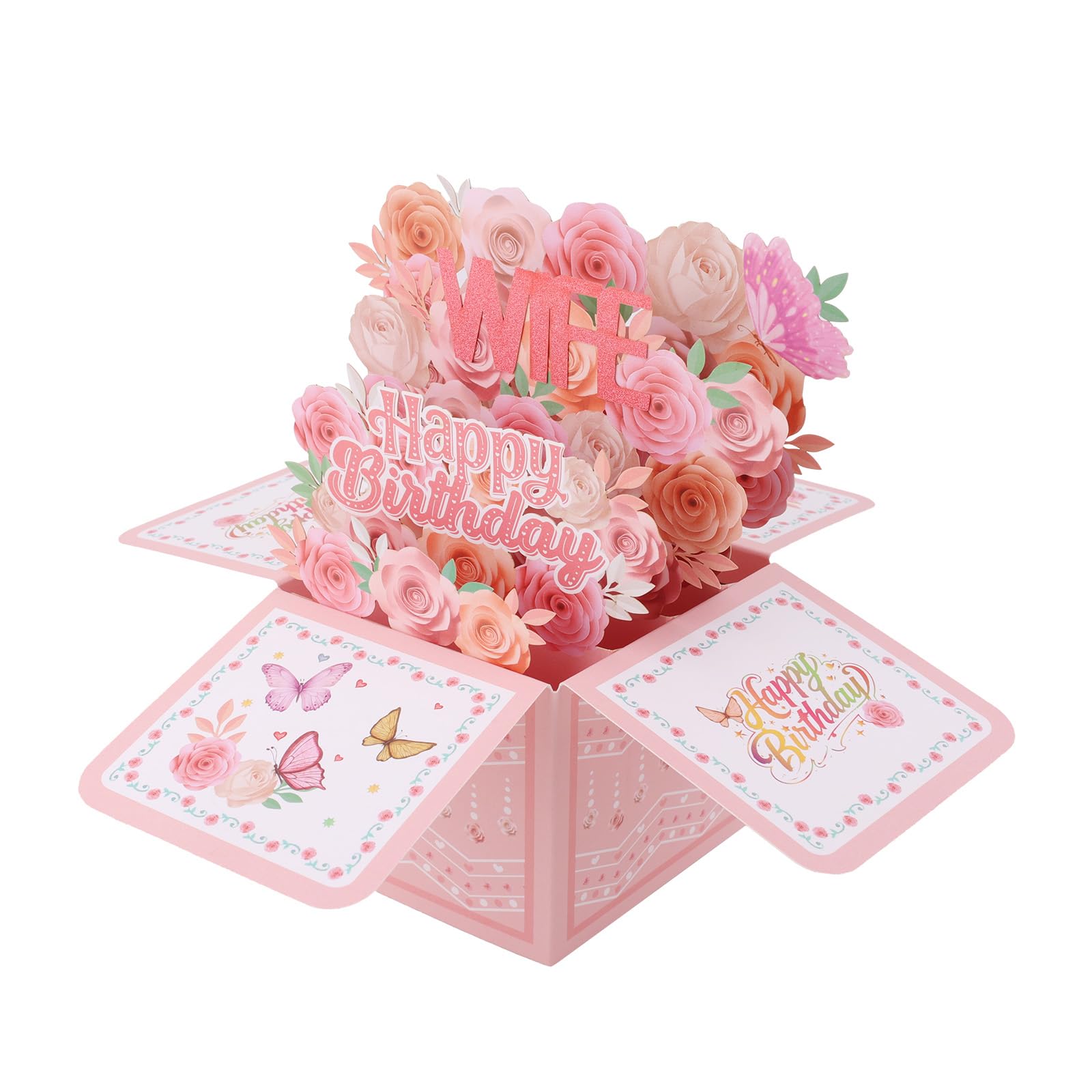 Happy Birthday Pop Up Card for Wife, 3D Romantic Flower Surprise Popup Box Creative Gift Wife Birthday Greeting Card with Envelope from Husbands & Lovers for Women Party Decoration Keepsake