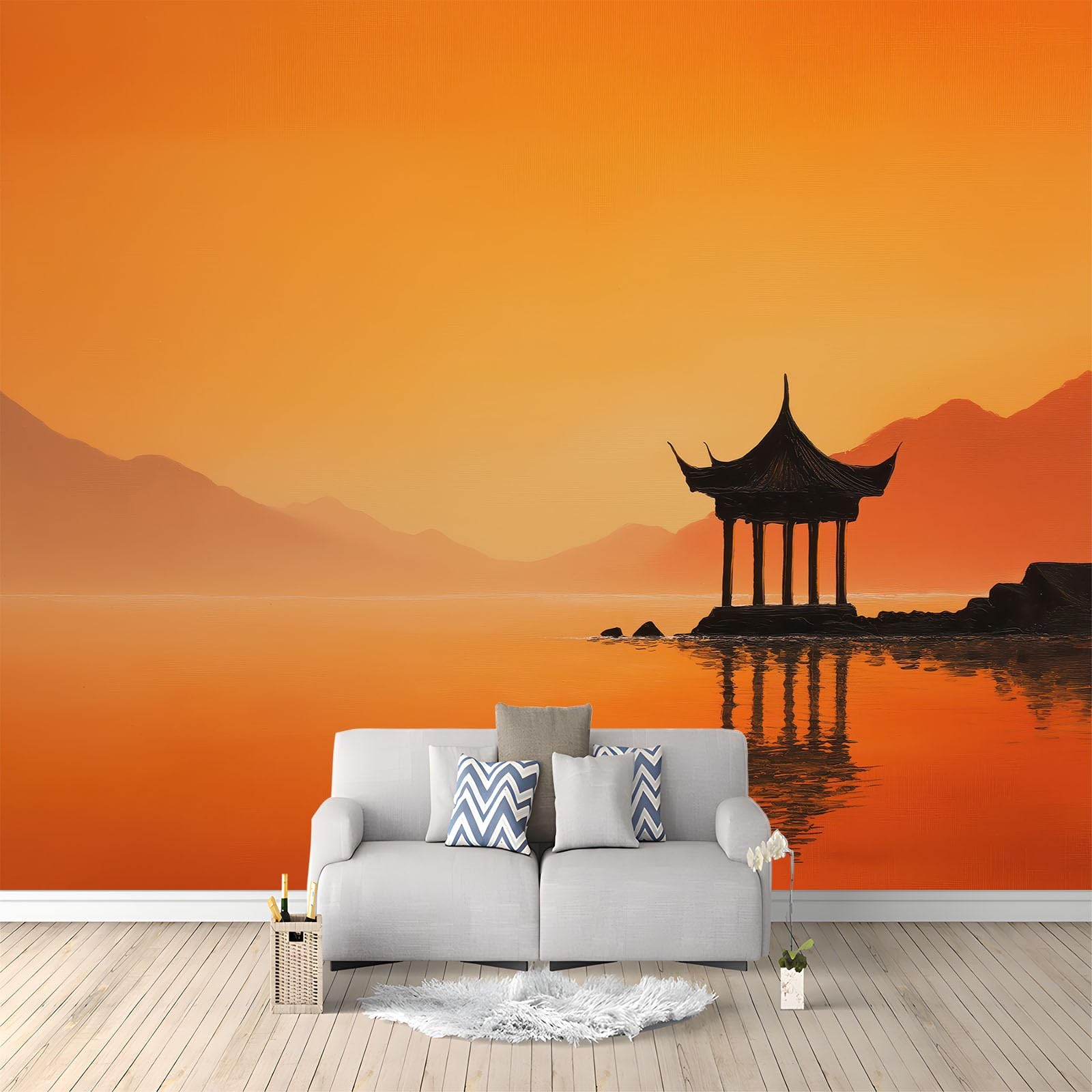 Papier peint panoramique intissé 350 x 256 cm jaune revêtement mural salon de thé