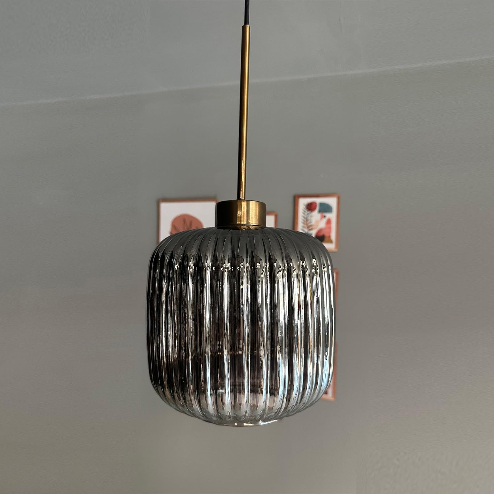 bamyum Mopa Hanging Lamp Glass, Pendant Light 20 cm, Modern Metal Kitchen Island Lights, E27 Glass Lamp Shades, Hanging Light for Living Room and Dining Room, Industrial Pendant Light