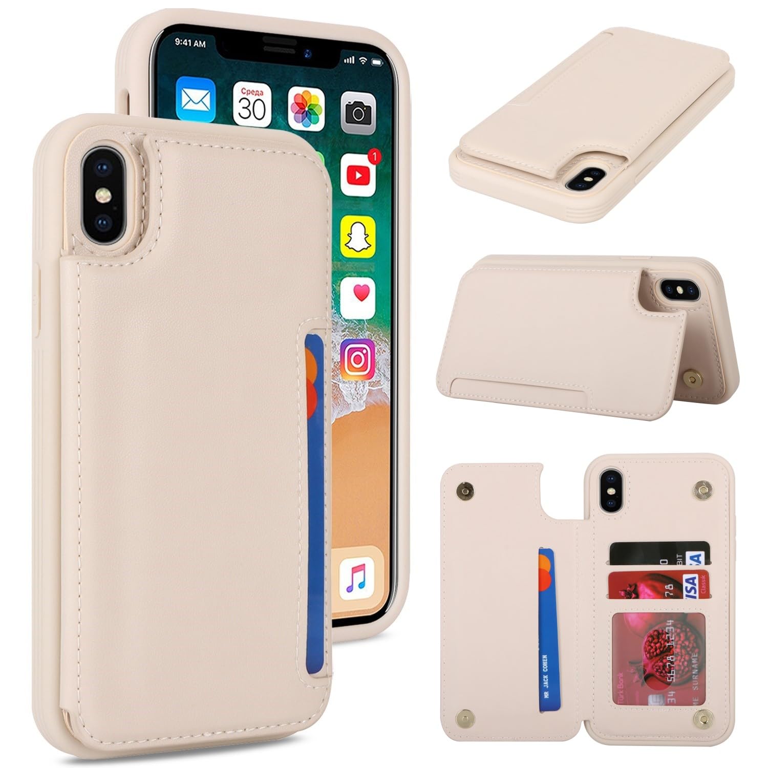 iCoverCase Compatible with iPhone X/XS Case with Card Holder, Wallet Phone Case for Women Men RFID Blocking PU Leather Protective Case 5.8 Inch (Beige