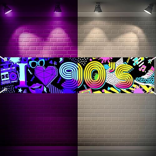 Decoraciones de fondo de fiesta de los años 90, pancarta de los años 90, telón de fondo de neón retro graffiti de los años 90, fiesta temática de