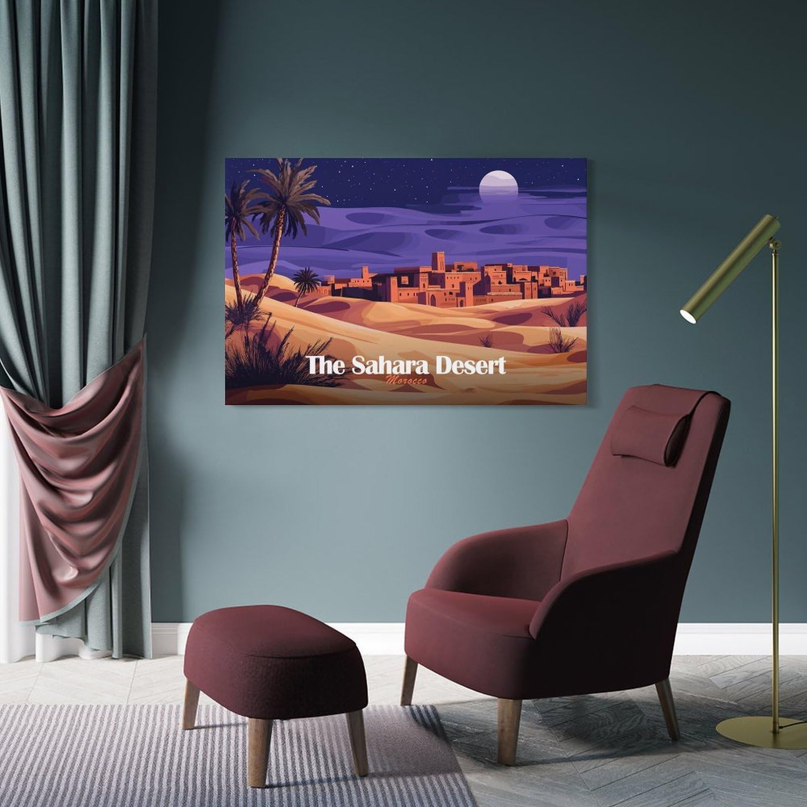 Junmoney Frame-Style-21-1 Sahara Desert Morocco Night Landscape Canvas Wall Decor 20X30inch(50X75cm), For Small Homes, Bedrooms Or Open Spaces, Stylish Wall Art For Fresh Spaces