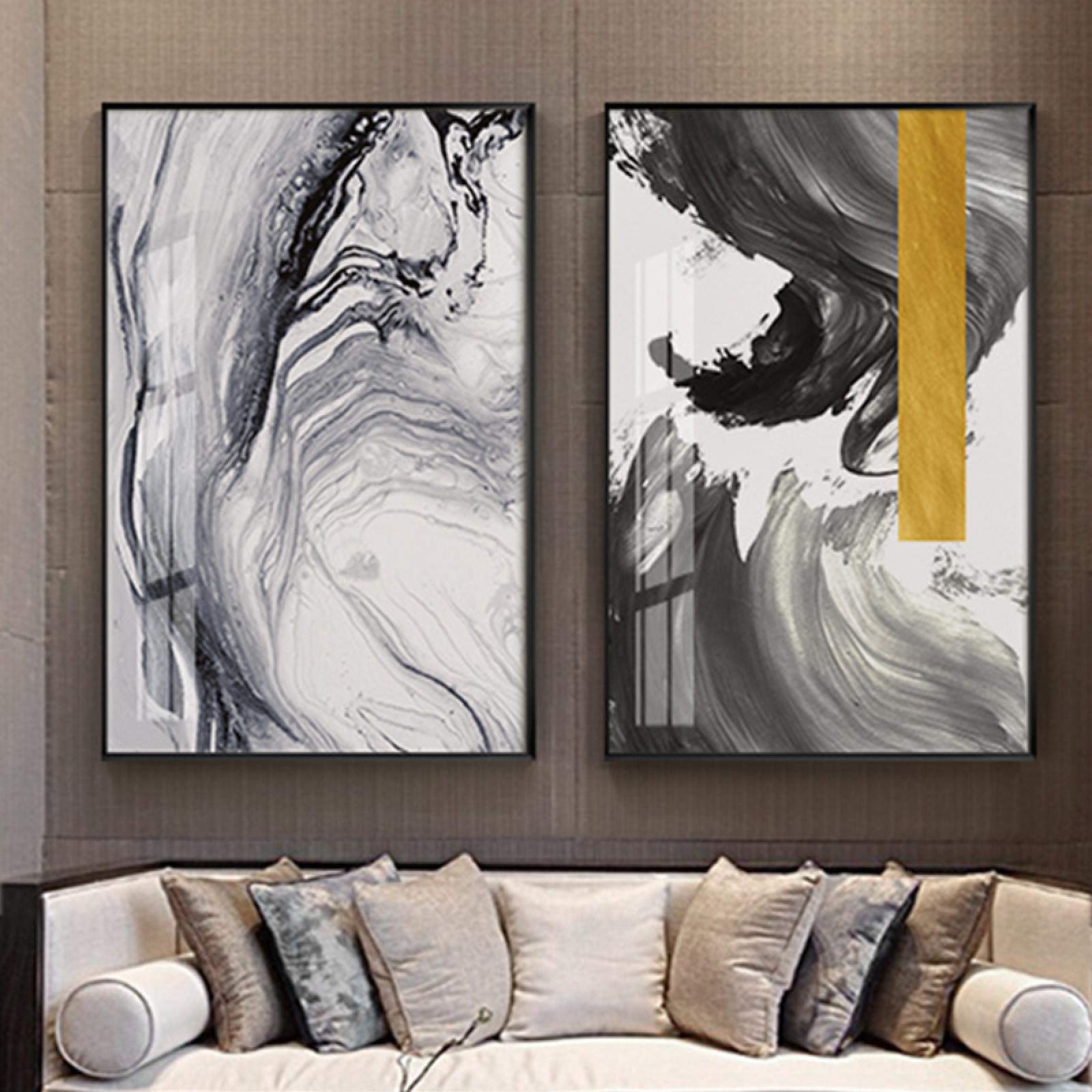 Toile peinture moderne pour raviver un mur blanc de salon lot de 2
