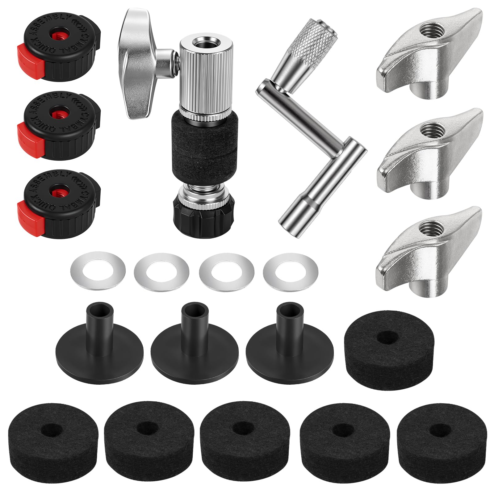 21pcs Cymbal Stand Parts Felts Sleeves Wing Nuts Drum Accessories Hardware