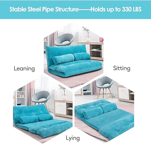 Miniatura 13 de Giantex Sofá de suelo ajustable con 2 almohadas, sofá cama plegable multifuncional de 6 posiciones, asiento de piso de gamuza multifuncional para