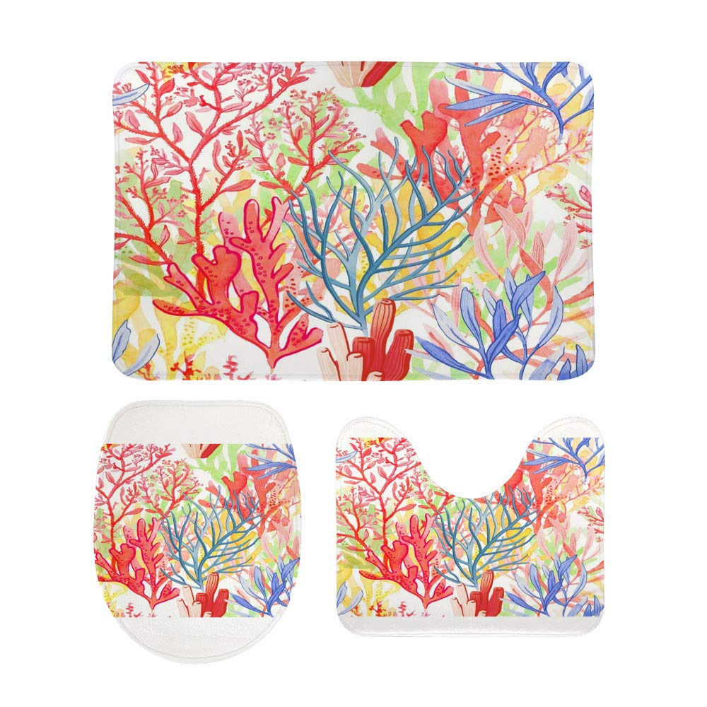 Tapis de bain antidérapants sécurité enfants lot de 3 lavables aquarelle corail
