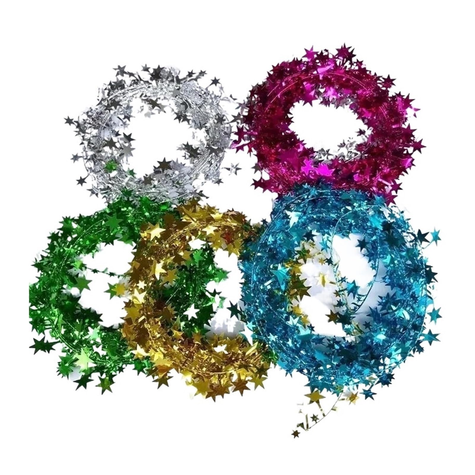 Yeobezn Tinsel Stars Wire Garlands 12Pcs Christmas Tree Pendant Wire Glitter Five pointed Star Garland Home Decoration With Pull Flower Zipper Leaf(Gold)