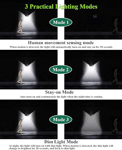 Miniatura 3 de Luz solar de pared para exteriores, paquete de 2 208 LED, luz de seguridad con sensor de movimiento súper brillante con 3 modos, luz de pared