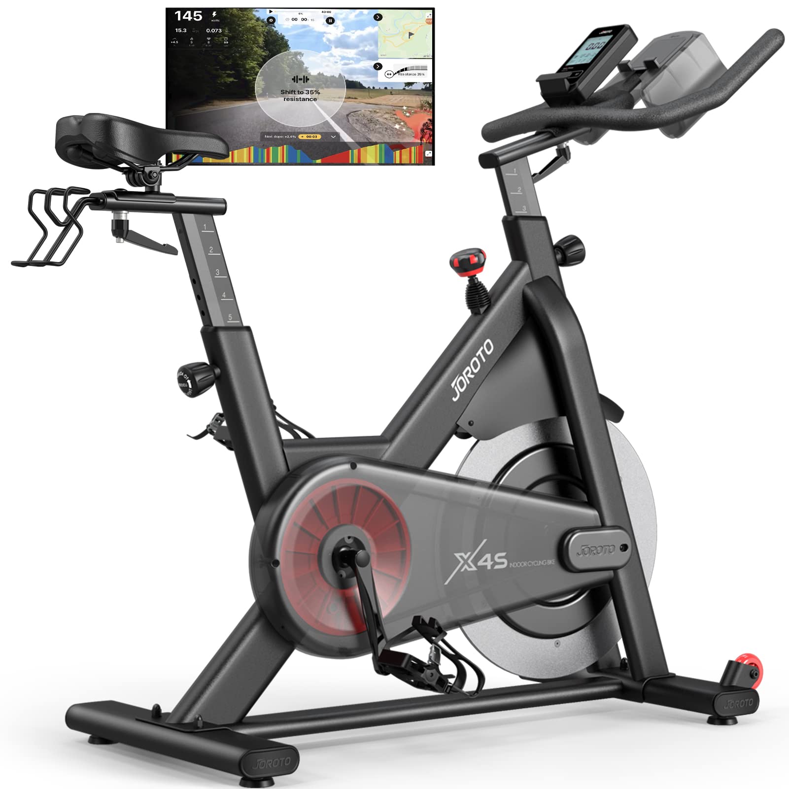 JOROTO Exercise Bike/Spin Bike, Silent Stationary Bike Indoor Cycling Bike for home Gym Cardio with Readable Magnetic Resistance with Tablet Holder,330lbs Weight Capacity 44Days Kinomap Member for X4SJOROTO Exercise Bike/Spin Bike, Silent Stationary Bik…