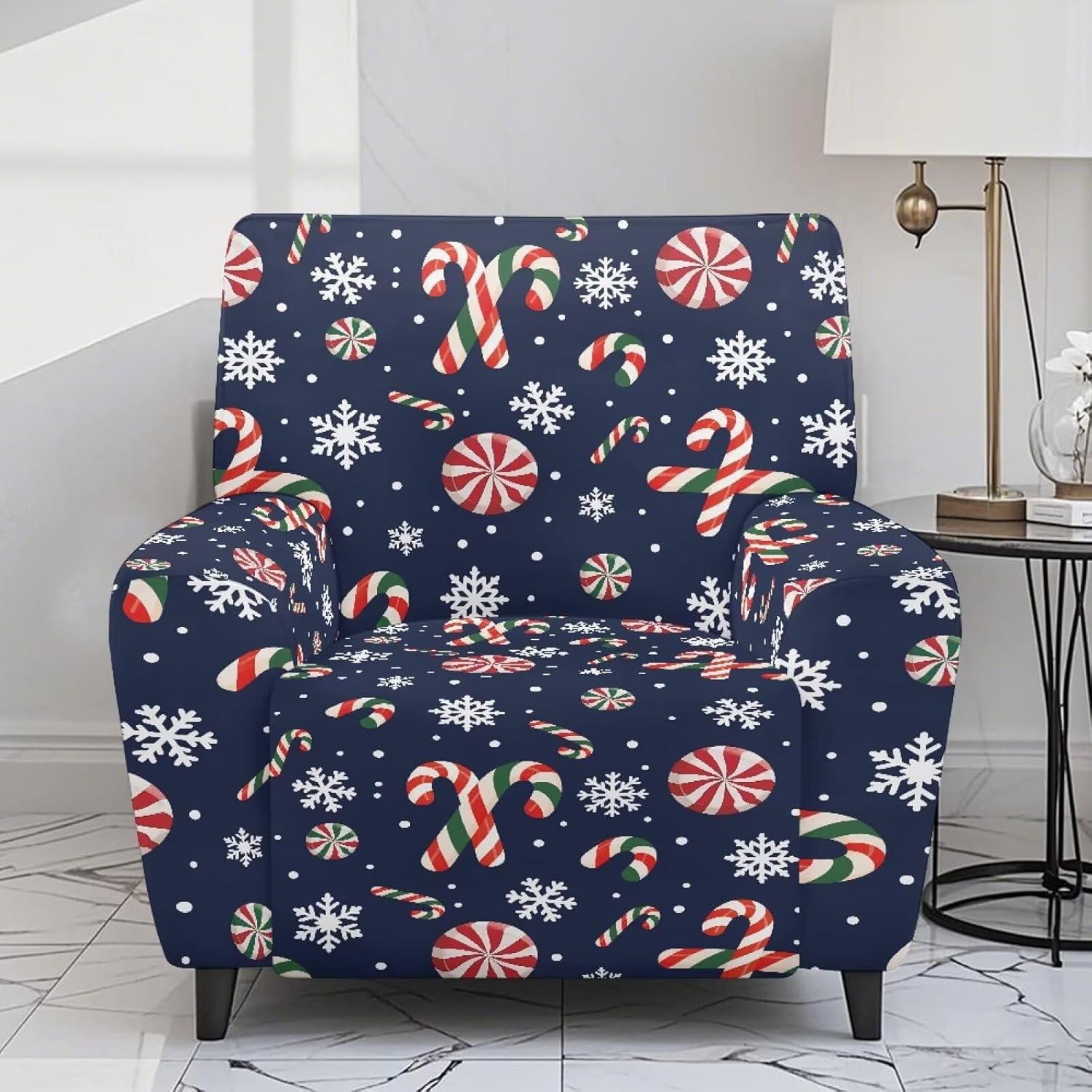 Recliner Slipcover Comfy Stretch Soft Slip Reclining Chair Slipcovers Furniture Protector for Recliner with Pocket Fitted Sofa Couch Cover Lazy Boy Chair Cover, Christmas Candy Cane