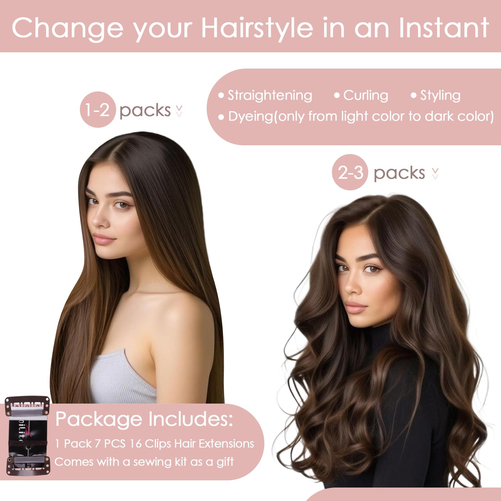 Silk-co 10inch Hair Extensions Clip in Hair Extension Human Hair #04 Medium Brown -Basic Thickness-Thin Weft- 8 Pieces Real Remy Straight Hair Extensions[50g] — view 180