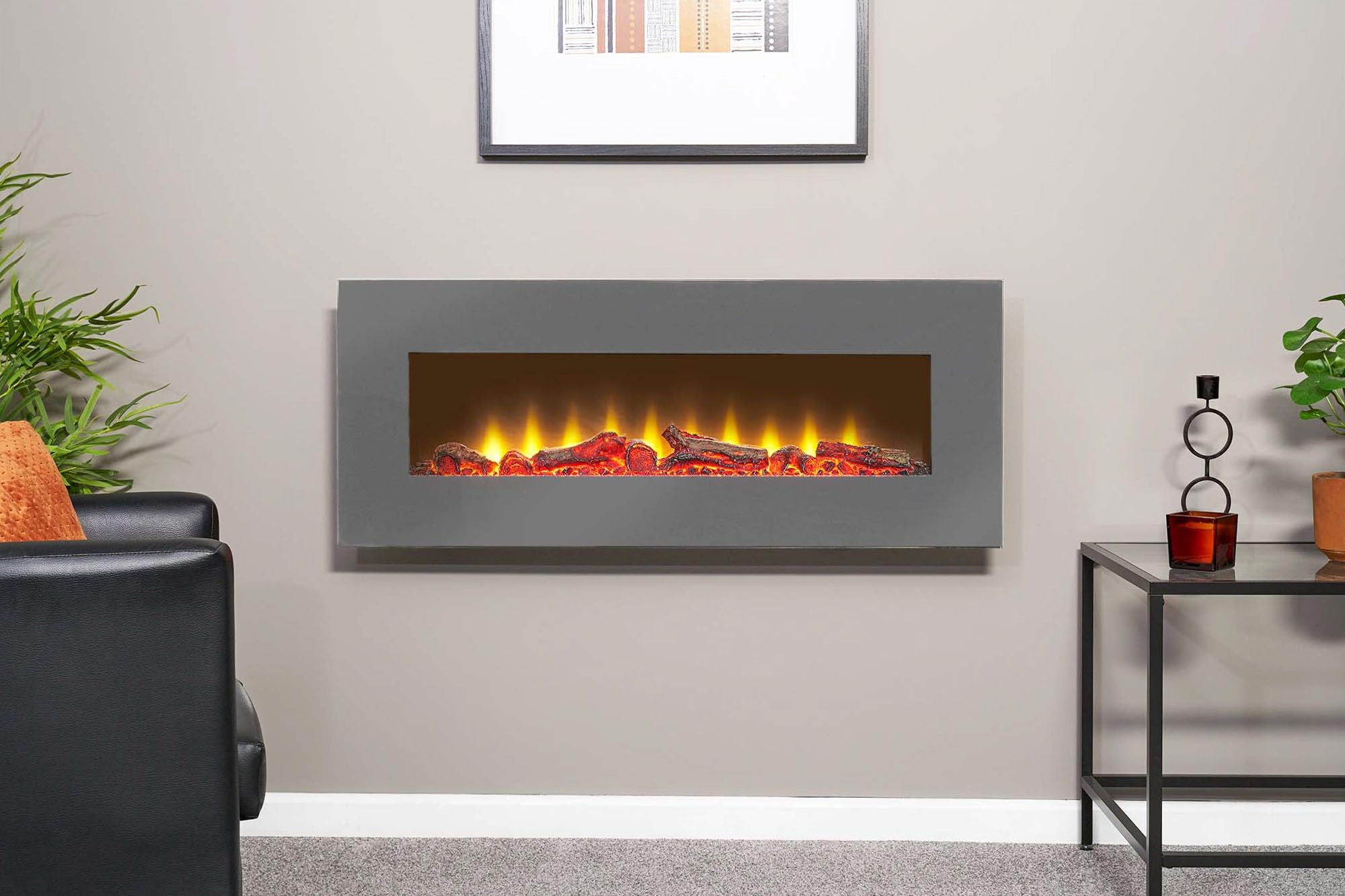 Sureflame WM-9505 elektryczny kominek ścienny z pilotem zdalnego sterowania, kolor szary, 107 cm