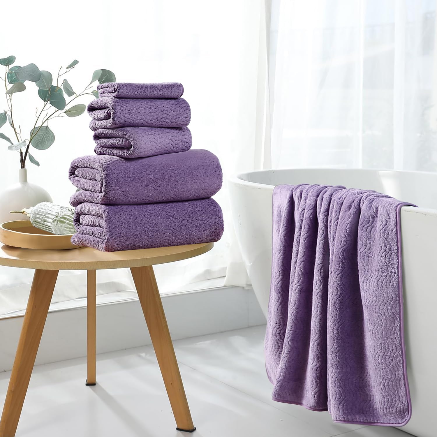 4 Piece Extra Large Bath Towel 35"x70" Oversized Bath Sheet Bath Towel Set for Bathroom Ultra Soft Cozy Highly Absorbent Quick Dry Bathroom Towel for Spa Gym Hotel,Shower Towel for Daily Use,Purple image 4