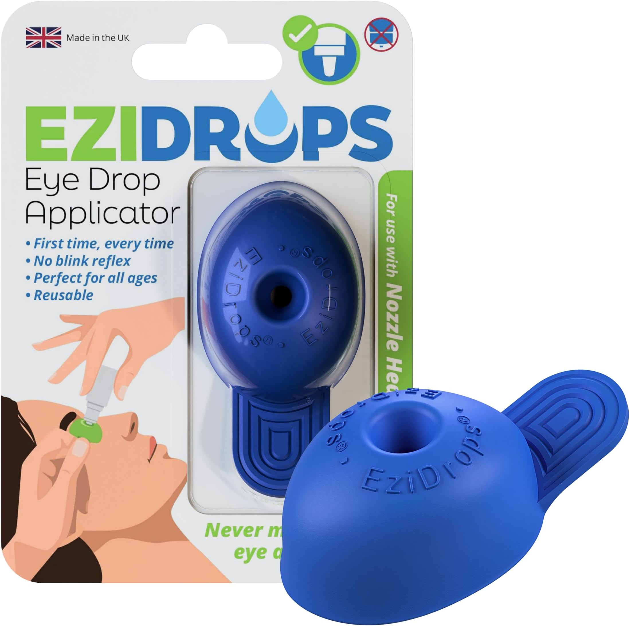 Eye Drop Dispenser for Elderly – Suitable for All Ages – Easy-to-Use Eye Dropper Dispenser for Nozzle Head Bottles – Stops Blink Reflex – Reusable, Precise & Comfortable (Blue)