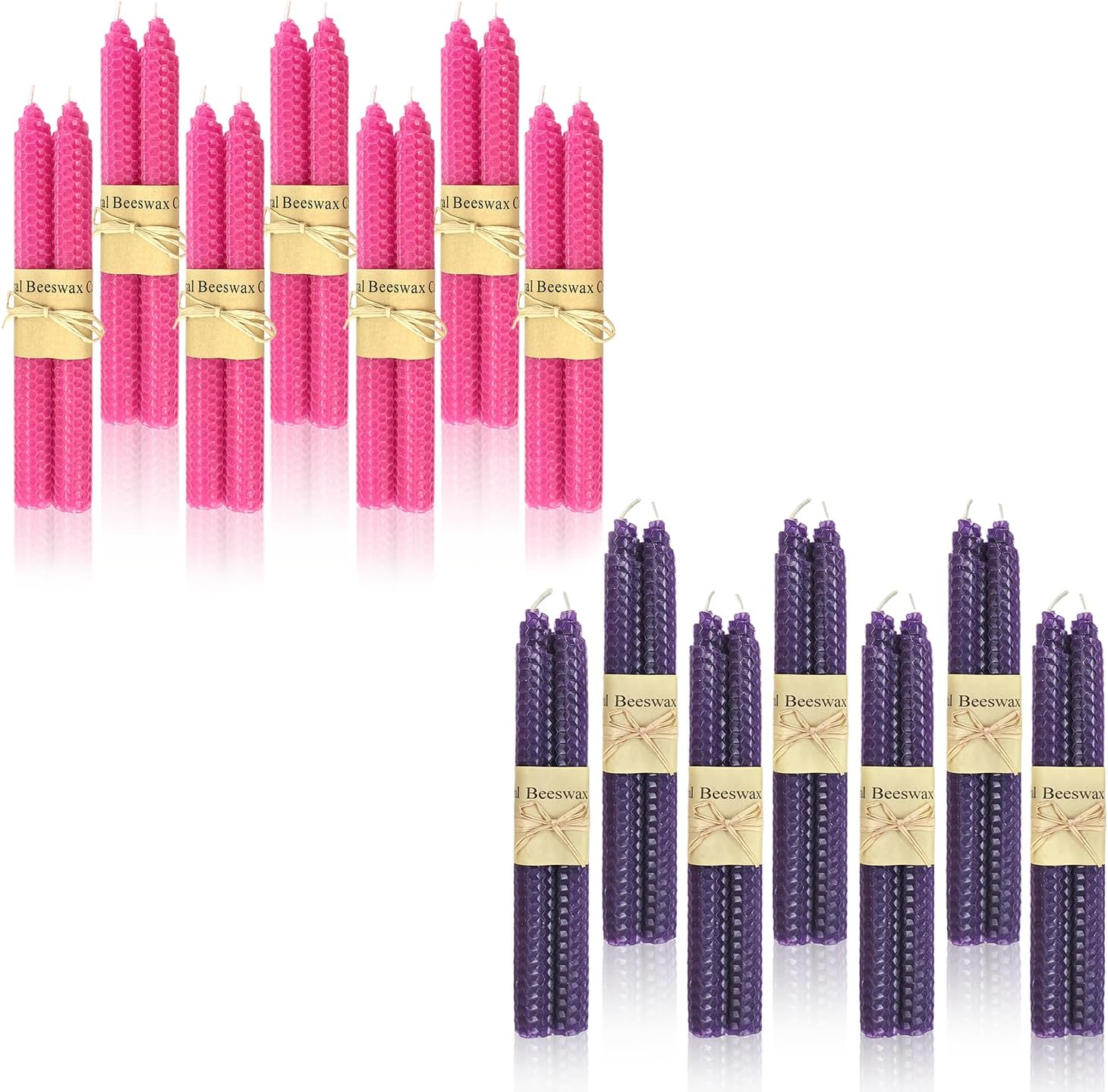 Purple & Pink Beeswax Taper Candles for Advent Day Tabel Setting Up, Unscented & Dripless Candles, 4 Hours Burn Time by Kissingfish