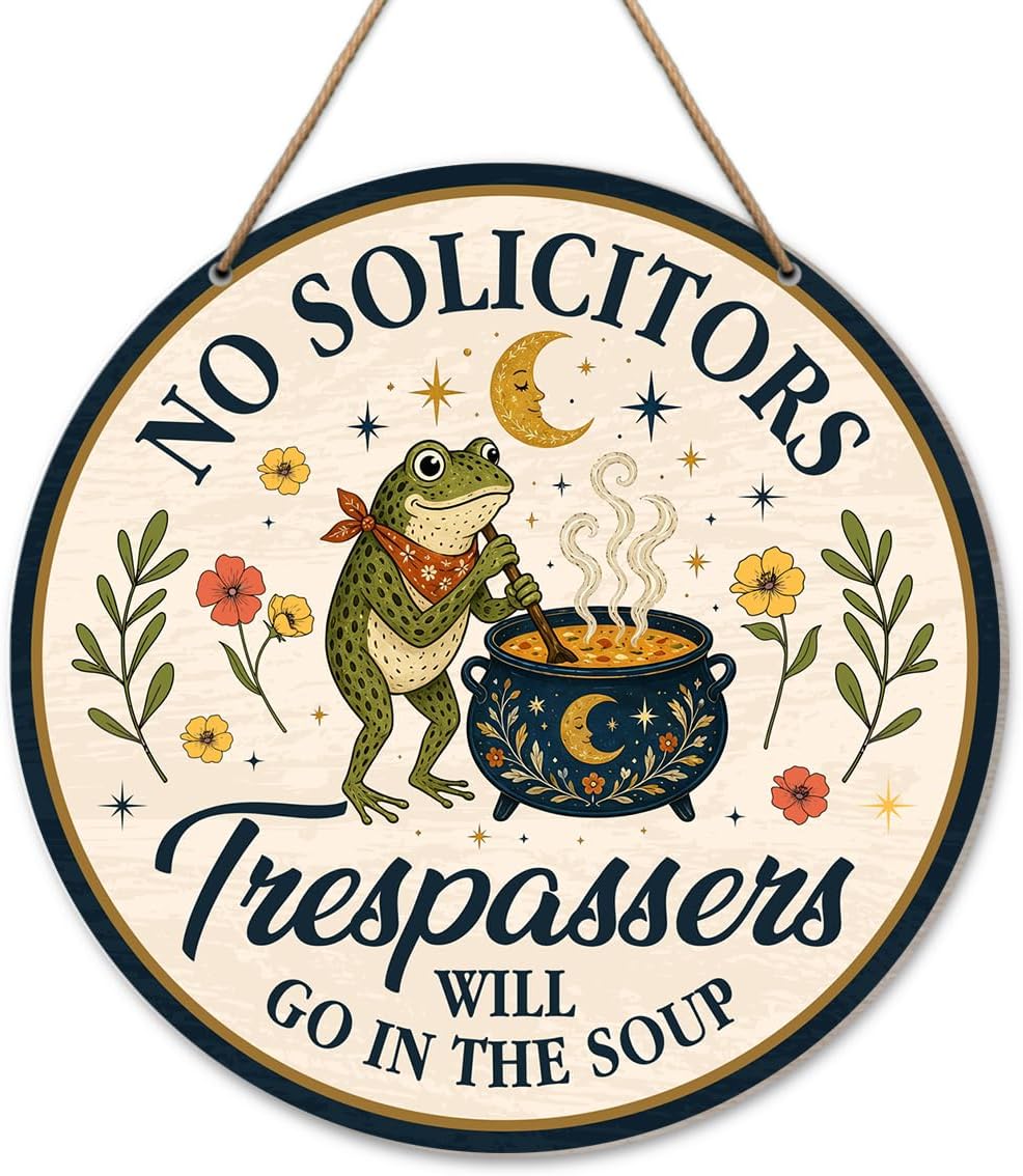 Funny No Solicitors Sign for Front Door, Funny Frog No Soliciting Sign for House Home Front Door Halloween