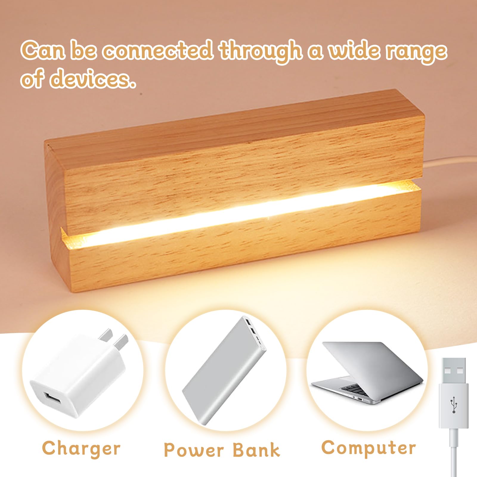 Mecctuck Base de visualización de luces LED, base de 3 unidades, base de luz, base de madera, base de pantalla LED, base de madera iluminada, base de luz USB iluminada, base rectangular de madera