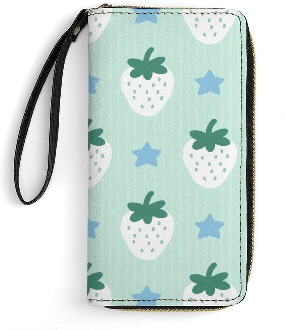 Strawberry on Green Background PU Leather Stylish Wallet