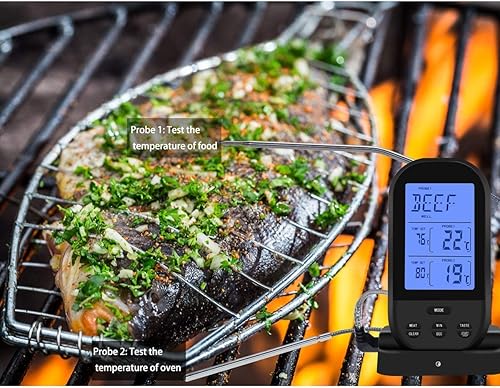 Miniatura 8 de Jayron - Termómetro digital inalámbrico para carne, temporizador de cocina con doble sonda, termómetro de cocina para ahumador de carne, parrilla,