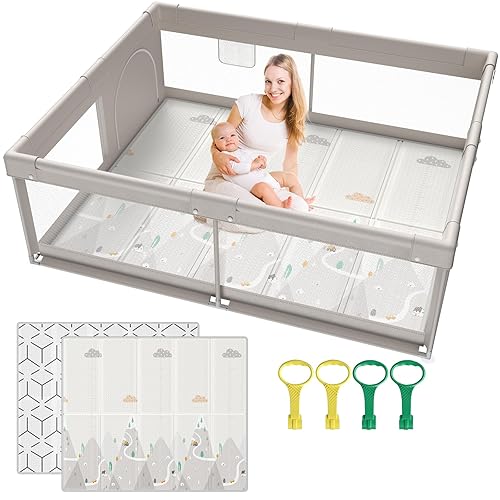 Corralito para bebés de 71 x 59 pulgadas, corralito para bebés y niños pequeños, corralito para niños, corralito con alfombra, corralito para bebés