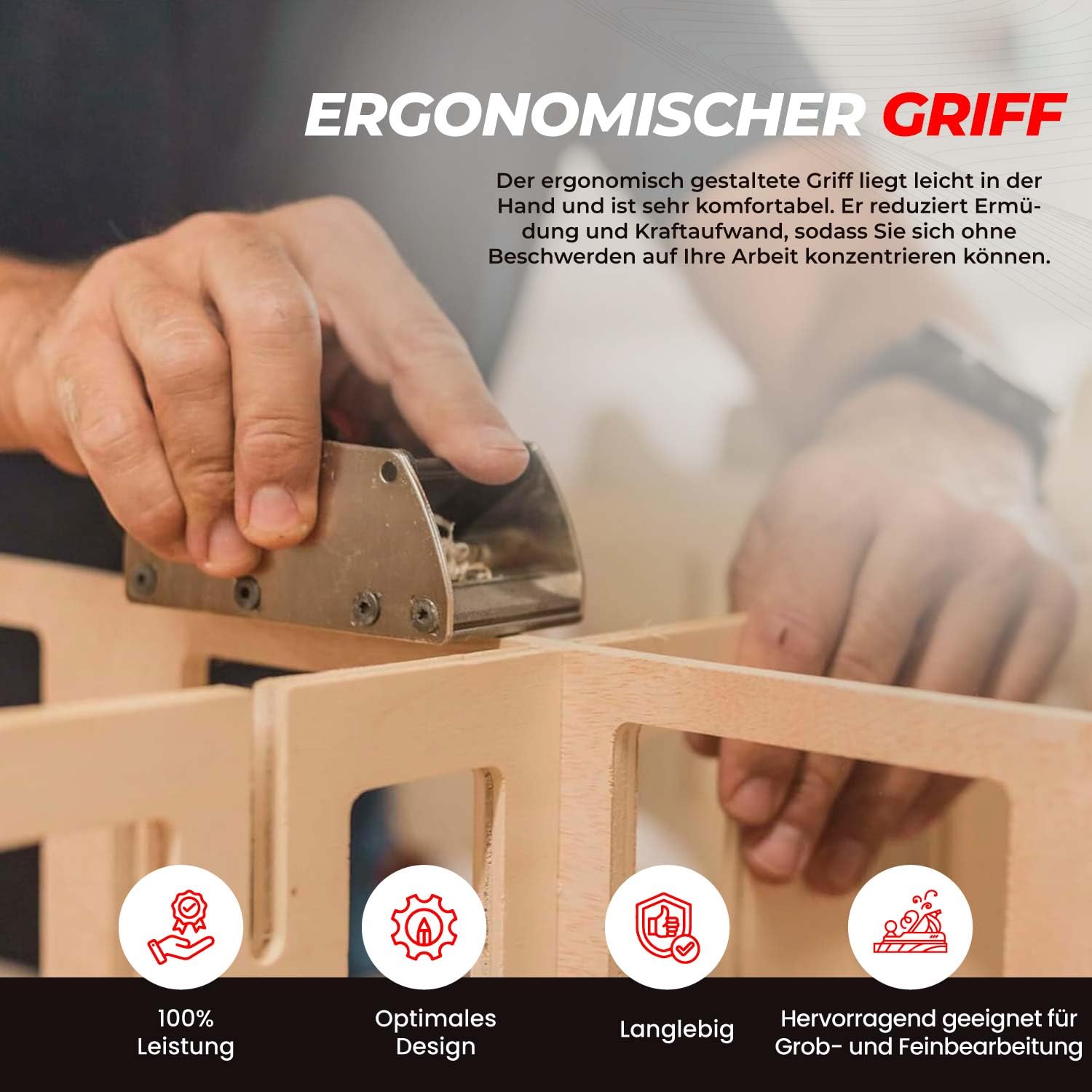 RALI 105 EVOLUTION N: Profi Einhandhobel l ohne Nachschärfen mit 4 Wendemessern | Einfache Einstellung von Schnitttiefe und Spanbrecher | Schweizer Handhobel für Schreiner und Tischler