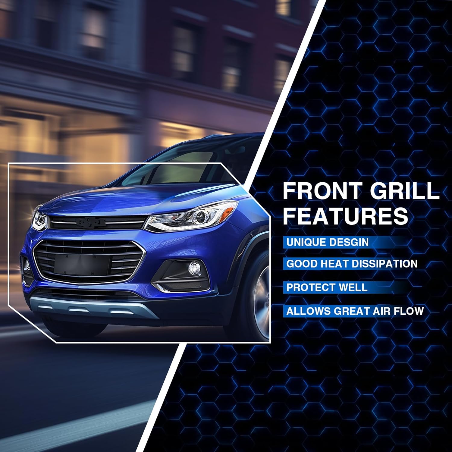 MotorFansClub Front Bumper Upper Grille & Middle Lower Grille Set Fit for Chevrolet Chevry Trax 2017 2018 2019 2020 2021 2022 Black