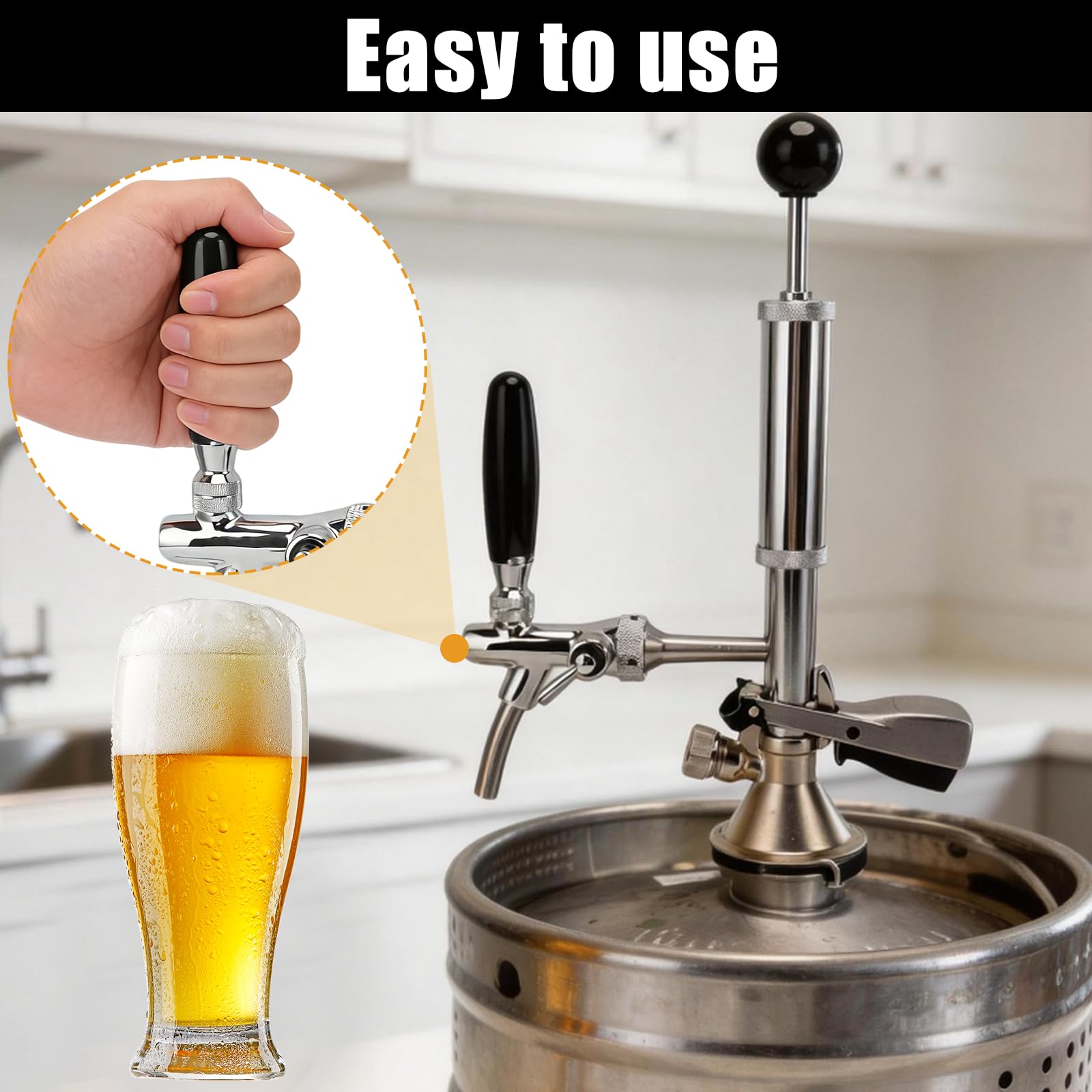 Pompa Per Fusti di Birra, Rubinetto per Fusti di Birra In Acciaio Inossidabile da 4 Pollici Kit Rubinetto per Secchio con Pompa D'aria e Distributore Rubinetto a Pistone per Collegamenti a Barili
