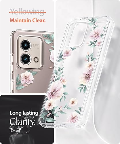 Miniatura 4 de Funda protectora delgada para Moto G Stylus-5G-2023, diseño de flores transparentes a prueba de golpes de policarbonato duro + TPU parachoques