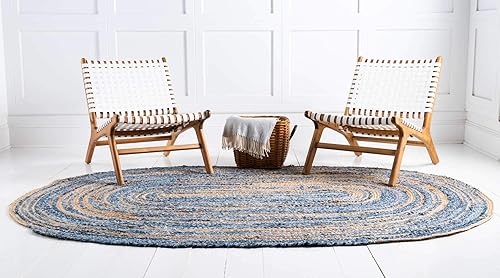 Miniatura 5 de Unique Loom Trenzado Chindi Collection - Alfombra ovalada azul moderna casual (3 pies 3 pulgadas x 5 pies)