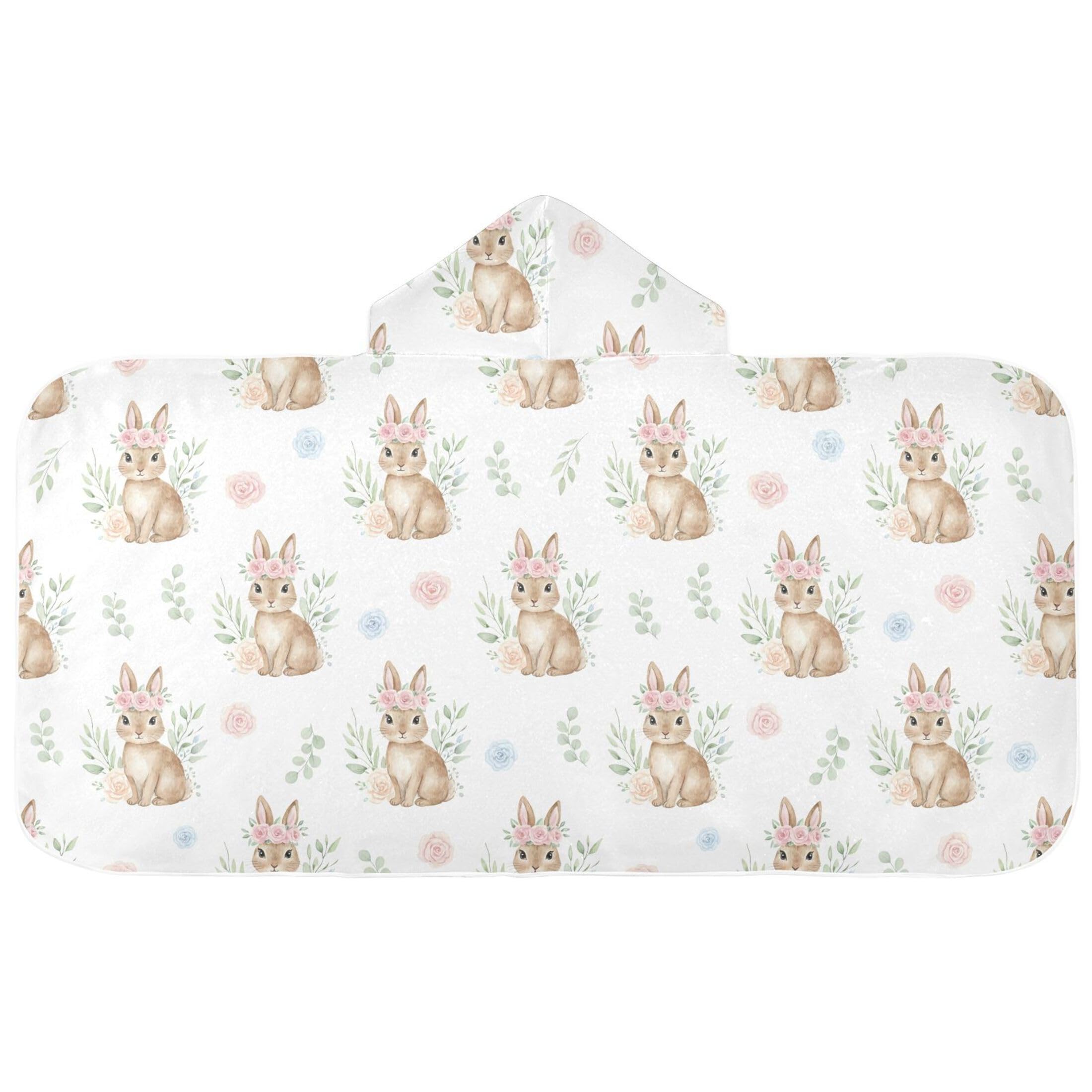 Fuauuyl Bunny Flower Hooded Baby Bath Towel Soft & Breathable Towel for Newborns Infants Toddlers, Nursery Essential
